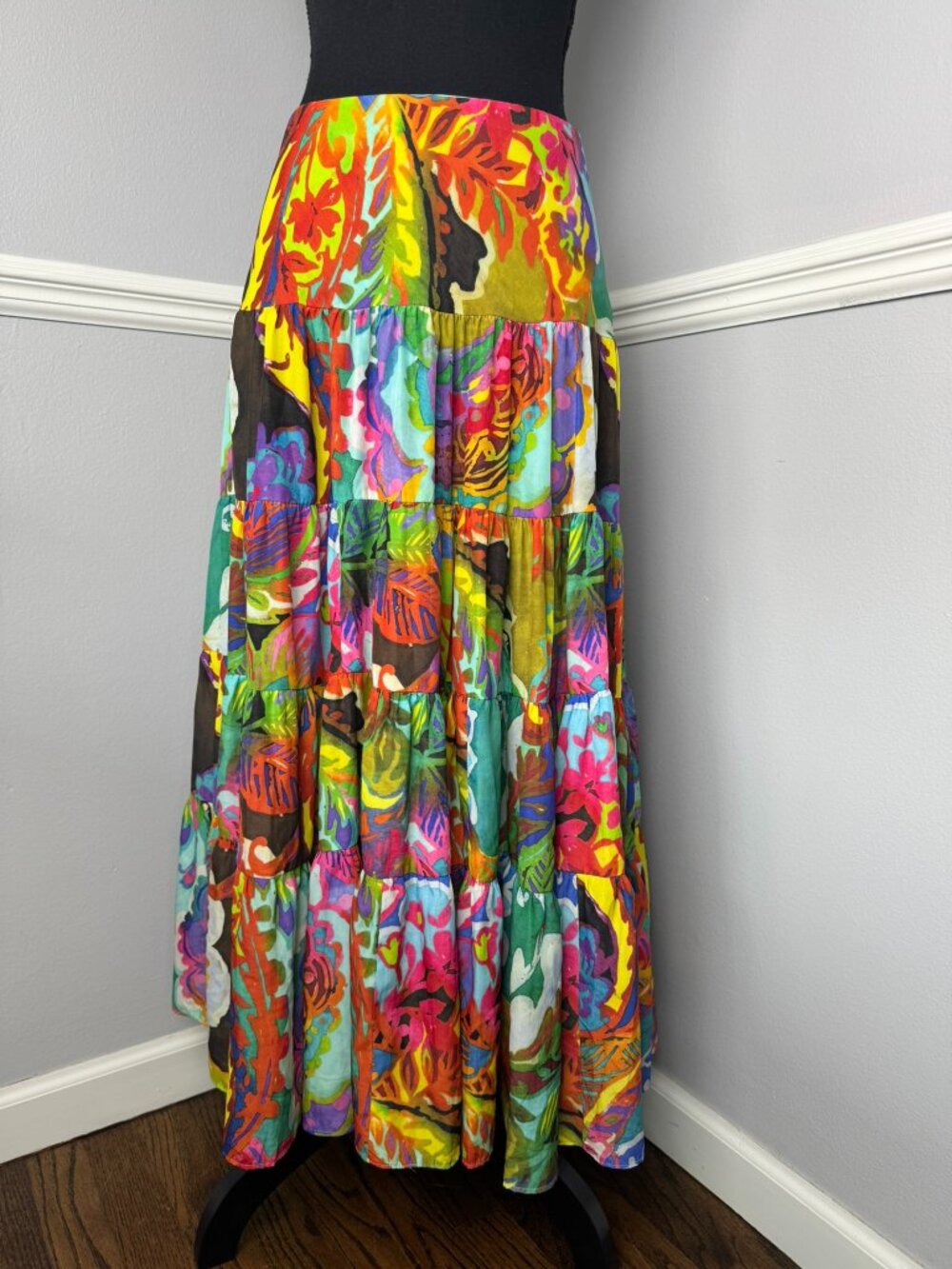 Lauren Ralph Lauren PL Moriah Floral Ruffle Tiered Maxi Skirt Boho Fairy Festive